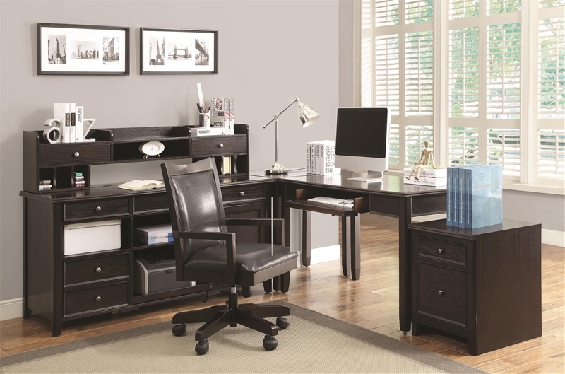 Maclay 4 Piece L Shaped Desk Home Office Set In Dark Brown