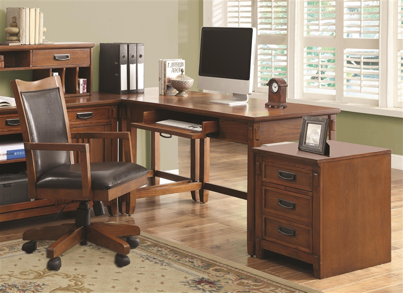 Maclay 4 Piece L Shaped Desk Home Office Set In Red Brown