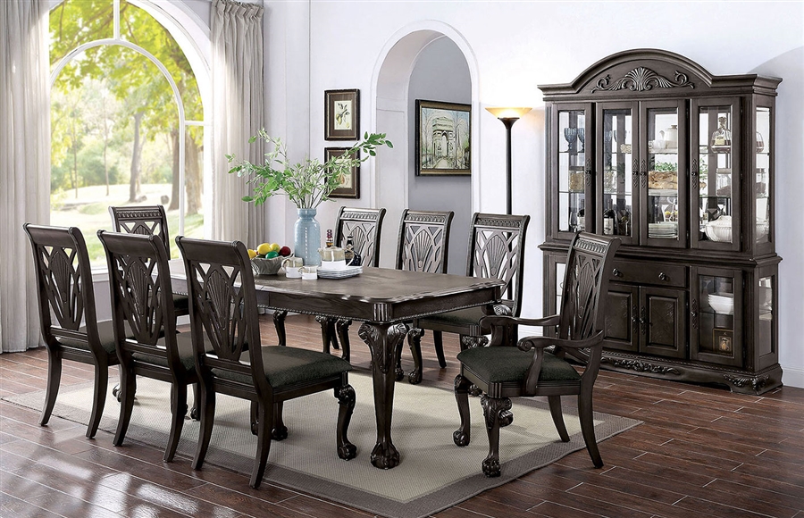 gray dining room set with hutch