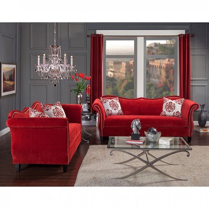 Zaffiro 2 Piece Sofa Set In Ruby Red By Furniture Of America Foa Sm2232