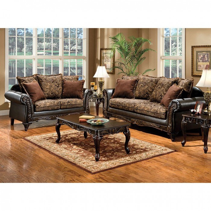 Rotherham 2 Piece Sofa Set in Brown & Espresso by Furniture of America ...