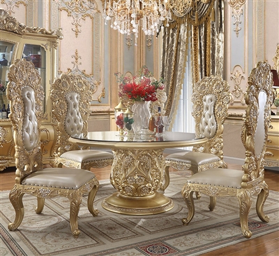 Versailles 5 Piece Round Table Dining Room Set in Metallic Antique Gold ...