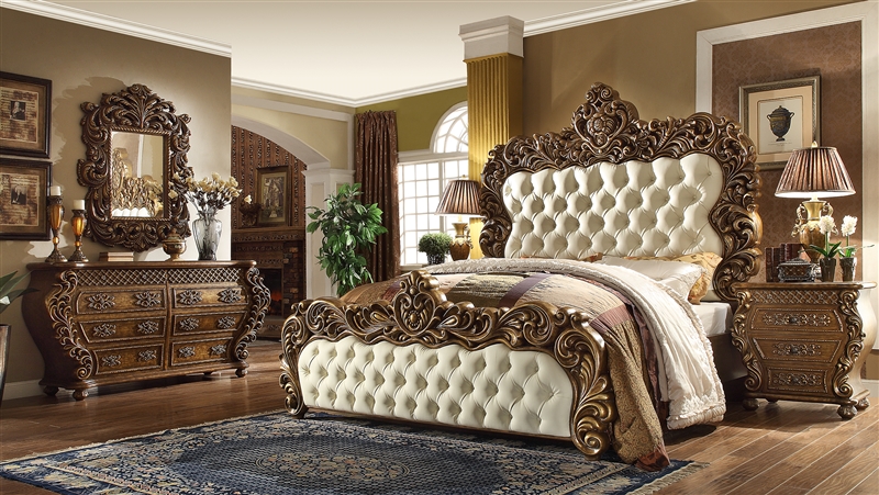 Traditional Vienna Euro Golden Walnut Finish Bed By Homey Design Hd 8011 B