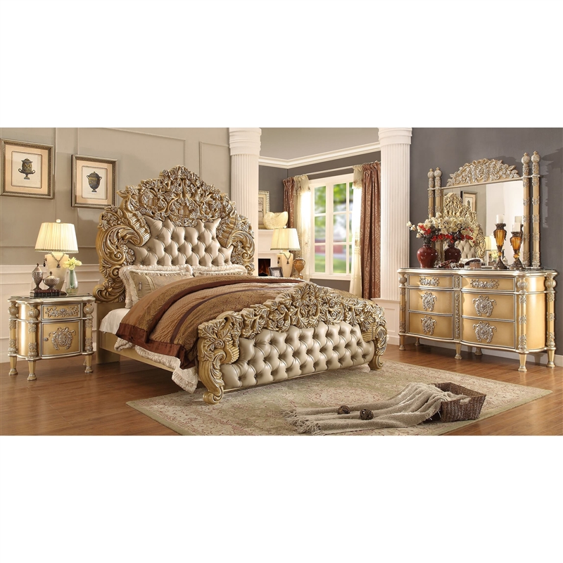 European Tufted Leather Curved 6 Piece Bedroom Set By Homey Design Hd 8015