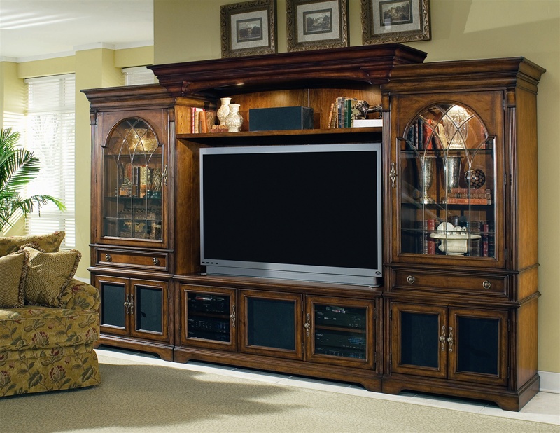 Brookhaven 65-Inch TV Home Theater Wall Unit in Distressed Cherry ...