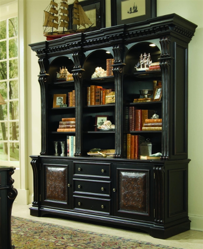 Telluride Distressed Black Finish Executive Desk with Leather Panels by ...