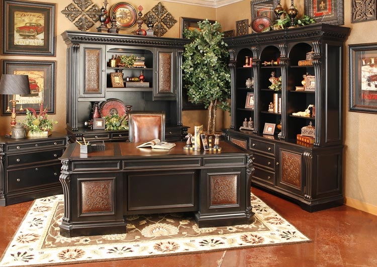 Telluride 4 Piece Executive Home Office Set In Distressed Black