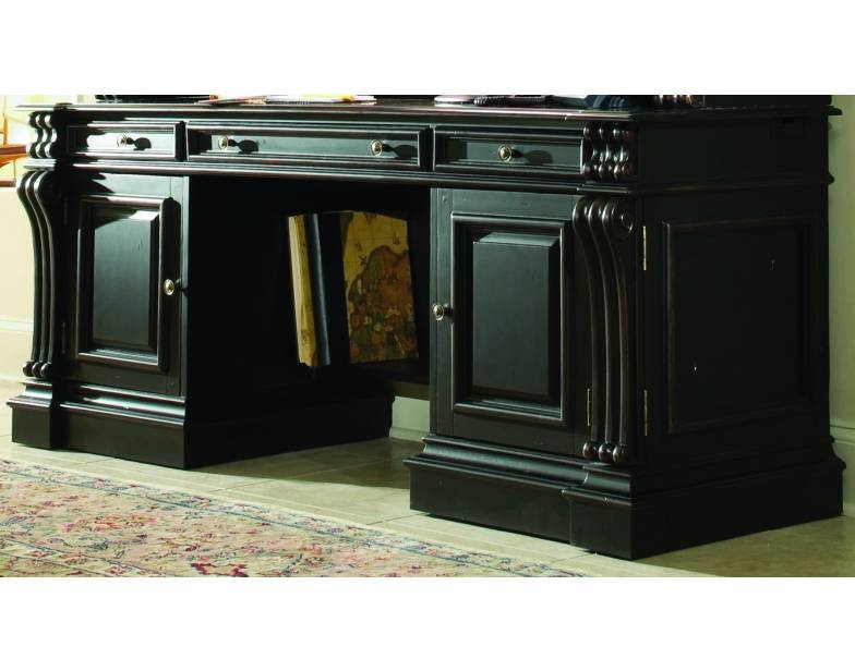 Telluride Computer Credenza In Distressed Black Finish By Hooker