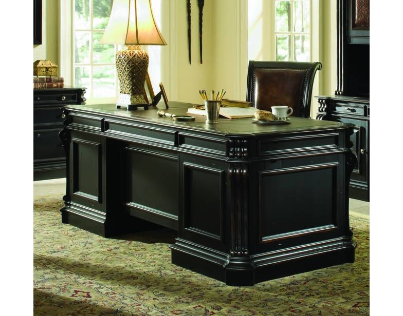 Telluride Distressed Black Finish Executive Desk With Wood Panels