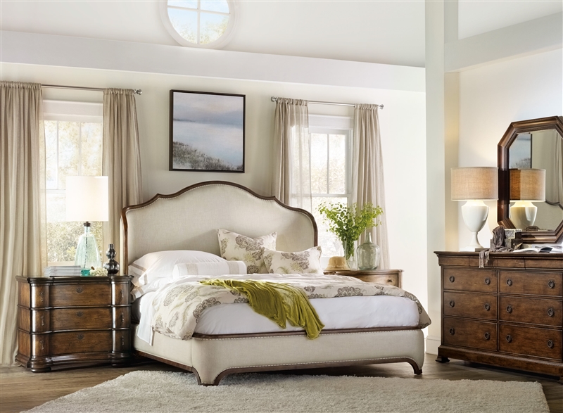 Archivist Upholstered Platform Shelter Bed 6 Piece Bedroom Set In Rustic Pecan Finish By Hooker Furniture Hf 5447 90850 S