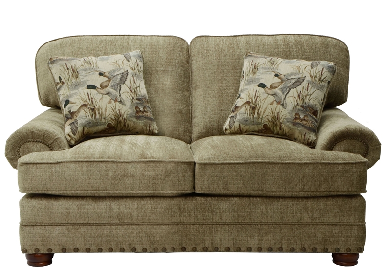 Duck Dynasty Homestead Loveseat In Mocha Fabric With Camo Pillows By Jackson Furniture 3293 02