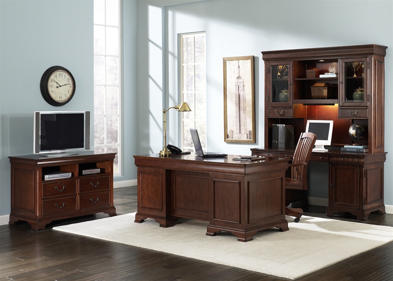 Louis Jr Executive 5 Piece Home Office Set In Deep Cherry Finish