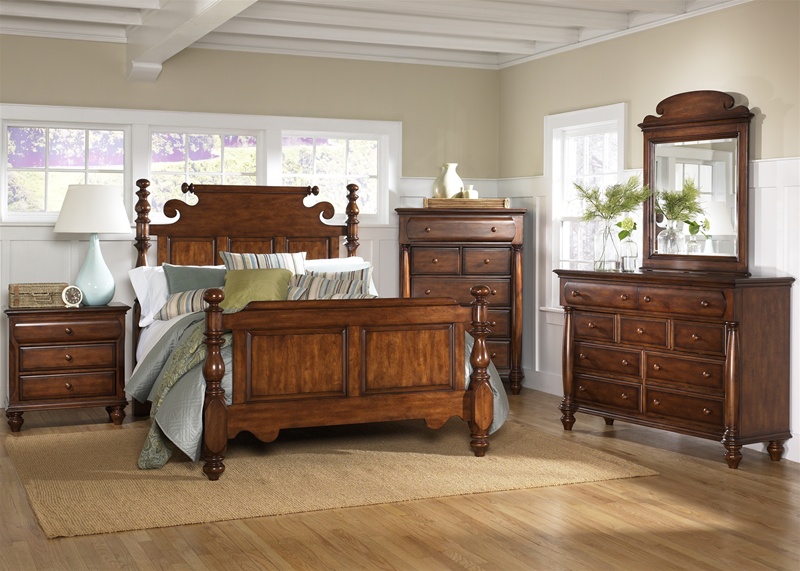 Americana Poster Bed 6 Piece Bedroom Set In Chestnut Finish By Liberty Furniture 206 Br