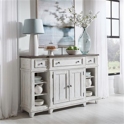 River Place Breakfront Server in Riverstone White and Tobacco Finish by ...