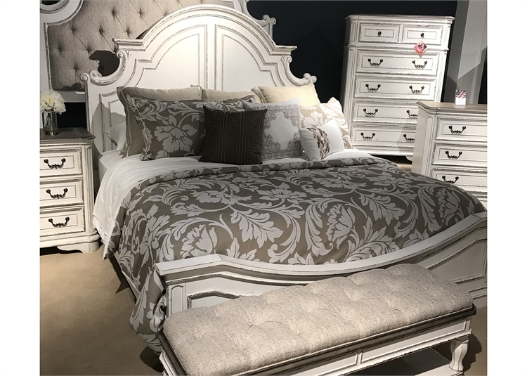 Magnolia Manor Panel Bed 6 Piece Bedroom Set In Antique White Finish By Liberty Furniture 244 Br Qpbs