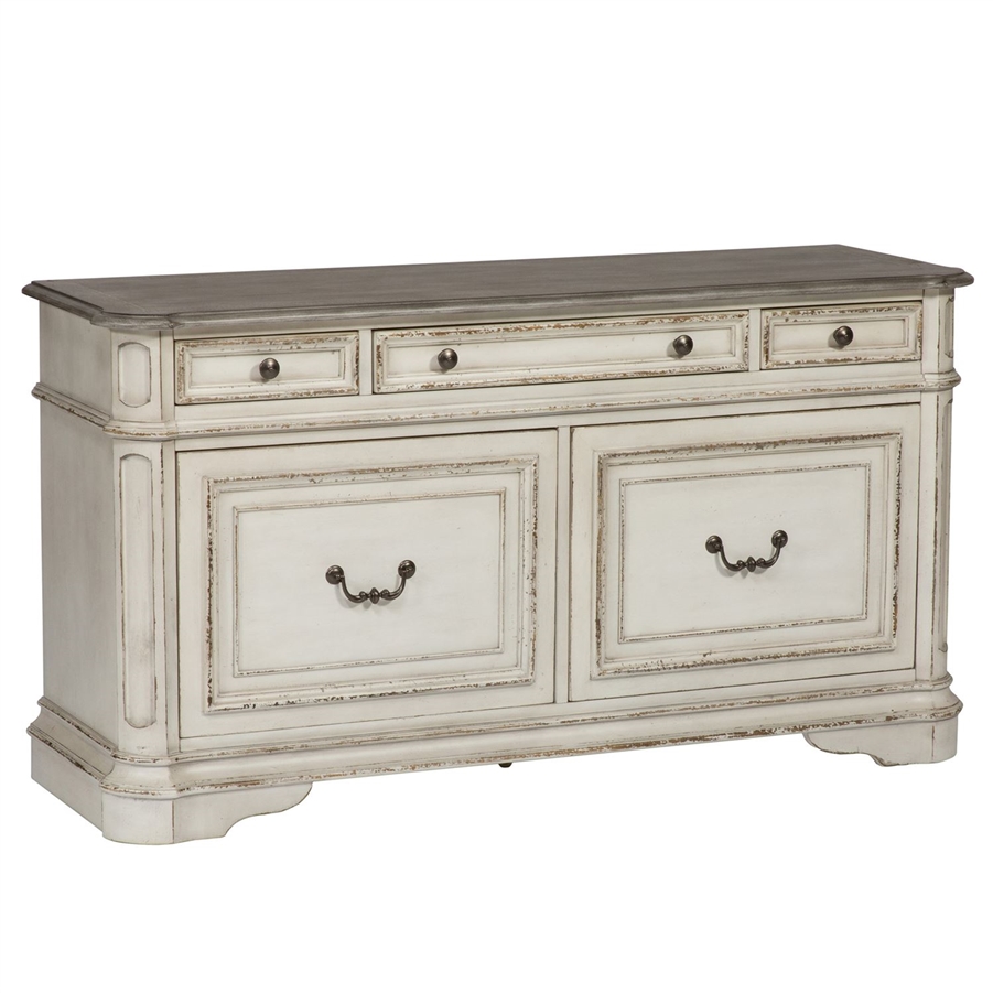 Magnolia Manor Credenza File Cabinet In Antique White Finish By