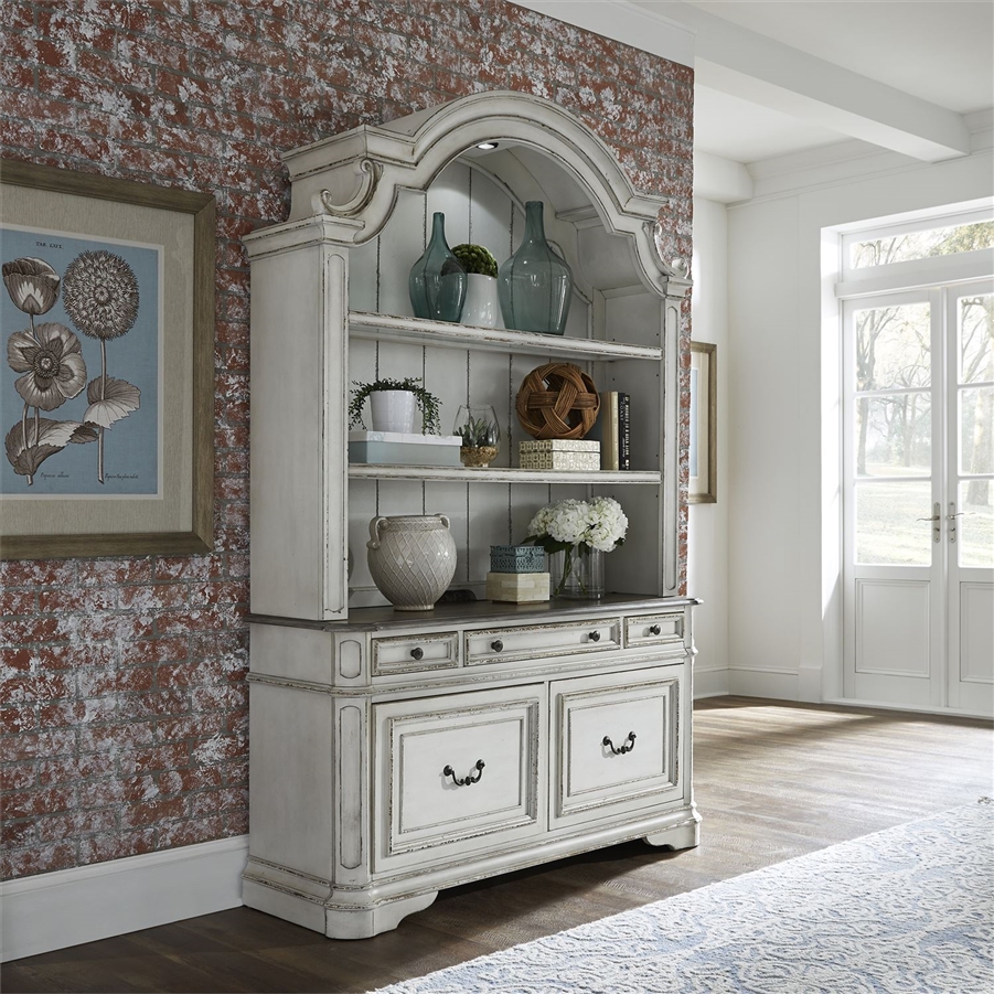 Magnolia Manor Credenza And Hutch In Antique White Finish By Liberty Furniture 244 Ho131
