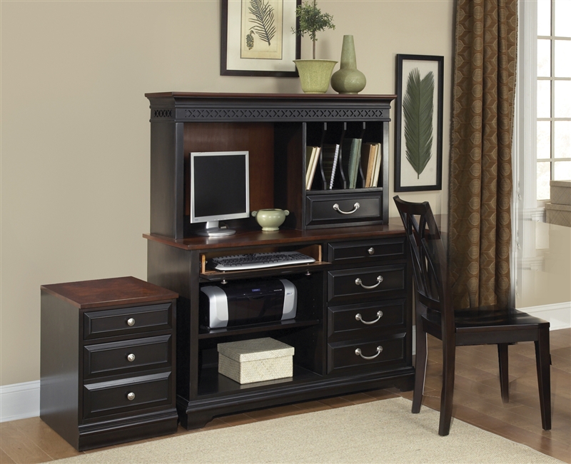 St Ives Computer Credenza With Hutch In Chocolate Cherry