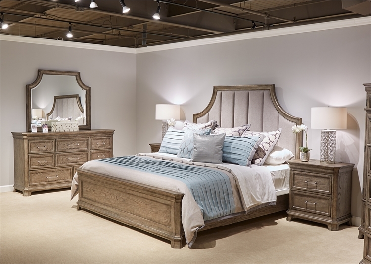 Palladian Place Panel Bed 6 Piece Bedroom Set In Oyster Pearl Metallic Finish By Liberty Furniture 307 Br Qpbdmn