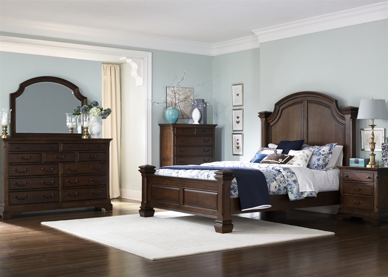 American Traditions Panel Bed 6 Piece Bedroom Set In Wormy