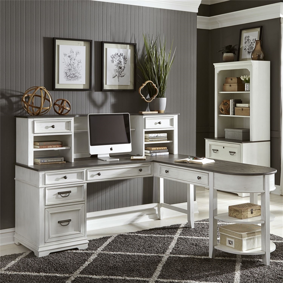 Allyson Park L Shaped Desk With Hutch In Wirebrushed White Finish