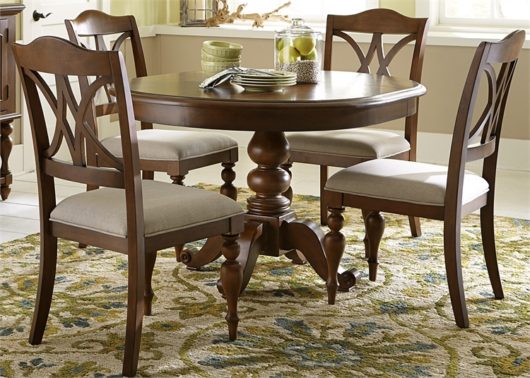 Summer House Round Pedestal Table 5 Piece Dining Set in Cherry Finish ...