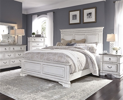 Abbey Park Panel Bed 6 Piece Bedroom Set in Antique White Finish by ...