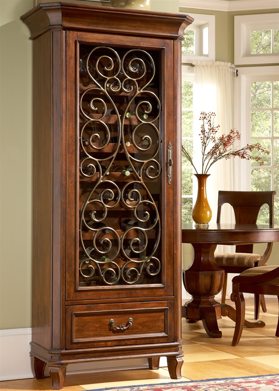 Cotswold Manor Wine Cabinet In Medium Brown Cherry Finish By