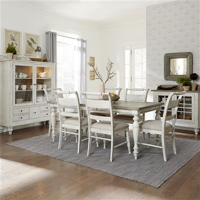 Whitney Rectangular Leg Table 7 Piece Dining Set in Antique Linen and ...