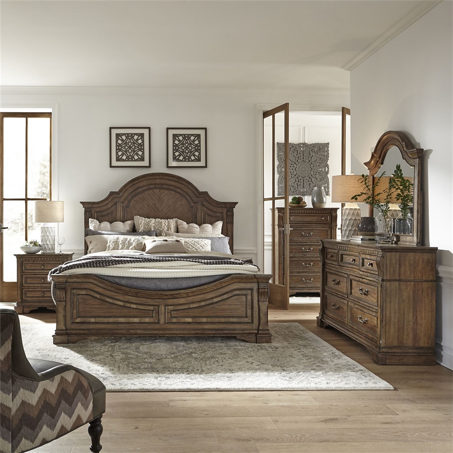 Haven Hall Panel Bed 6 Piece Bedroom Set In Aged Chestnut Finish By Liberty Furniture 685 Br Qpbdmn