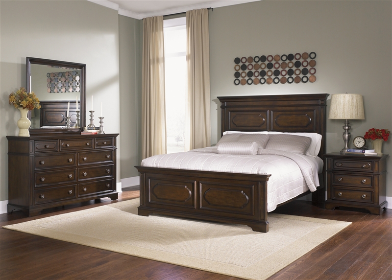 Carrington Panel Bed 6 Piece Bedroom Set In Cherry Finish By Liberty Furniture 717 Br13