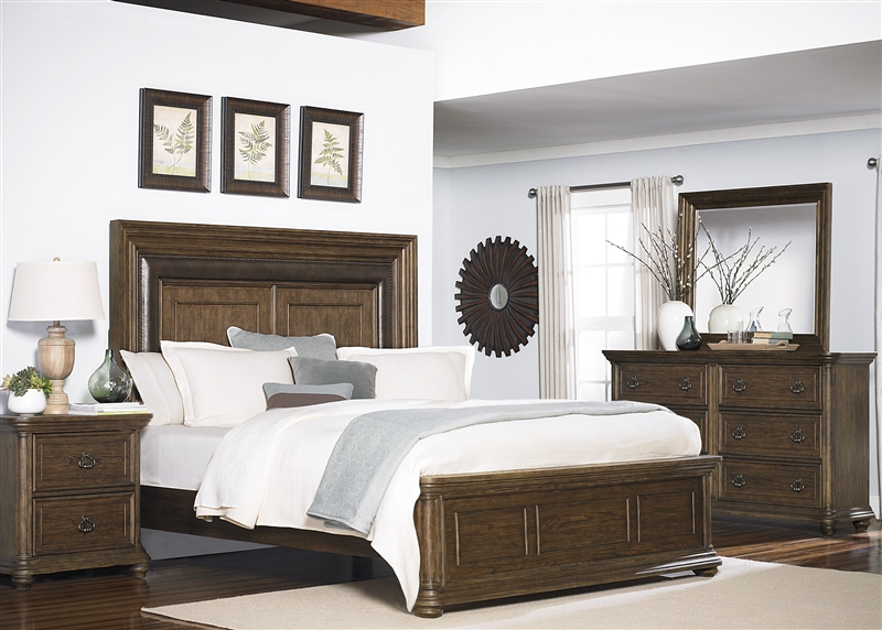 Twin Lakes Panel Bed 6 Piece Bedroom Set In Wirebrushed Weathered Chestnut Finish By Liberty Furniture