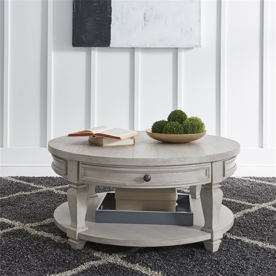 grey and white round coffee table