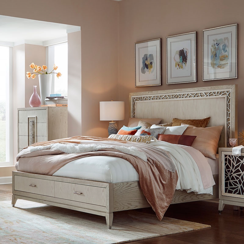 Lenox Panel Storage Bed in Warm Silver/Acadia White Finish by Magnussen ...