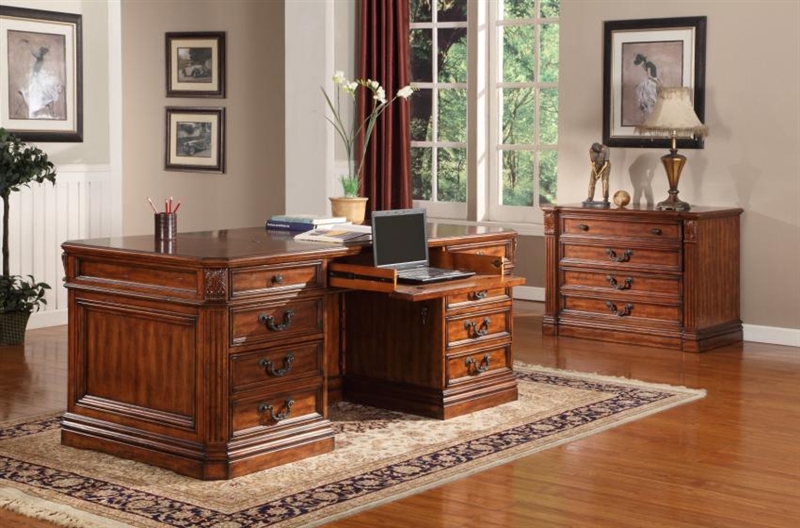 Grand Manor Granada Double Pedestal Executive Desk In Antique