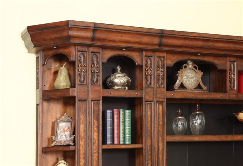 Leonardo 6 Piece Bookcase Library Wall With Desk In Antique Vintage Dark Chestnut Finish By Parker House Leo 476 2 6