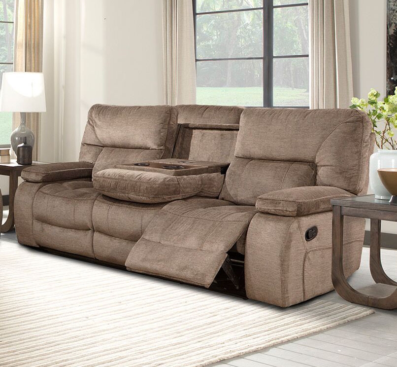 reclining sofa with fold down console