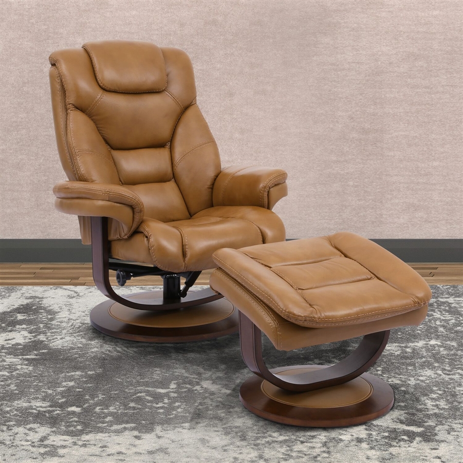Monarch Swivel Recliner With Ottoman In Butterscotch Leather By Parker 6188