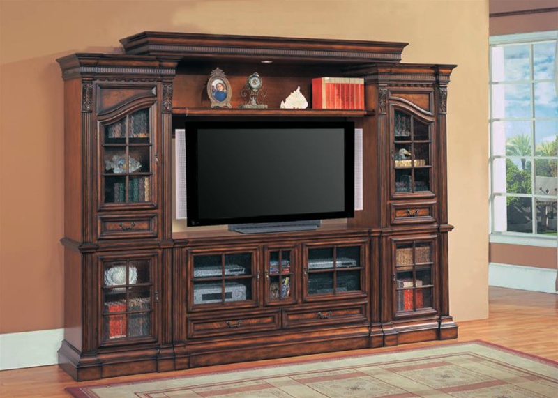 Napoli 63-Inch TV 4 Piece Wall System in Vintage Pecan Finish by Parker ...