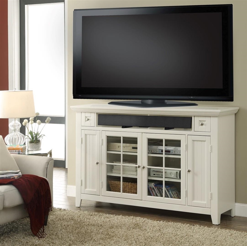 Tidewater 62-Inch Tall TV Console in Vintage White Finish by Parker ...