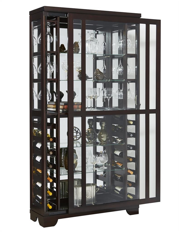 Pfc Sliding Front Wine Curio Sable Finish Display Cabinets By